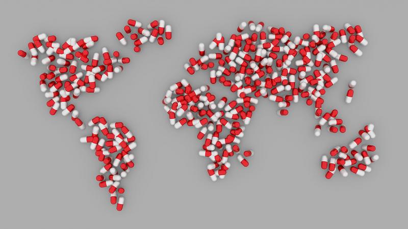 World map in pill form